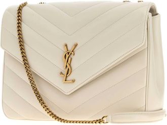 Saint Laurent Womens Loulou Shoulder Bag Beige Lamb