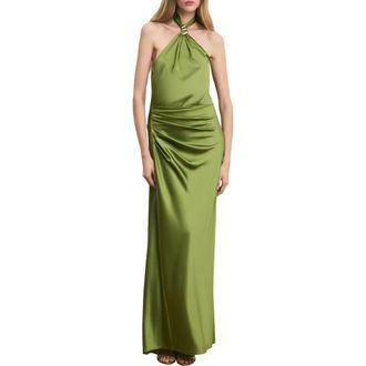 Veronica Beard Izaren Halter Neck Silk Blend Dress in Cactus at Nordstrom, Size 2