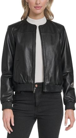 Cole Haan Collarless Leather Bomber Jacket
