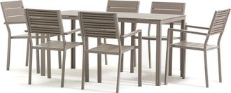 Siediti Fuori e Dentro Conjunto mesa rectangular y 6 sillas con brazos color champ&aacute;n