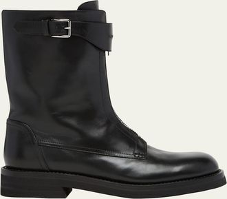 Alexander McQueen Mens Biker Leather Center-Zip Buckle Boots