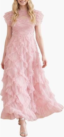 Needle & Thread Genevieve Ruffle Short Sleeve Maxi Gown in Ballerina Pink at Nordstrom, Size 8