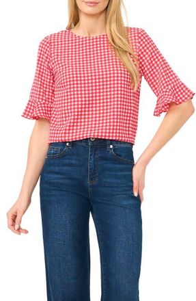 CeCe by Cynthia Steffe Gingham Ruffle Sleeve Top in Claret Red at Nordstrom, Size X-Large