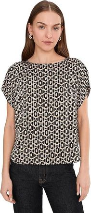 Nic+Zoe Lacy Diamonds Day Gloss Woven T-Shirts Womens Clothing Black : SM, Polyester/Silk