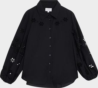 Tanya Taylor Marina Embroidered Button-Front Top