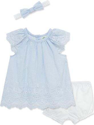 Little Me Eyelet Stripe Dress & Headband Set in Blue/White at Nordstrom, Size 12M