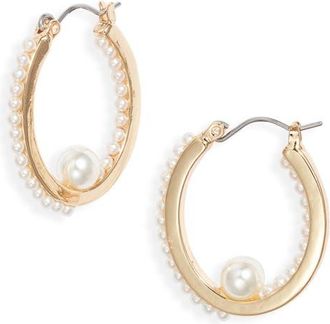 Nordstrom Nested Faux Pearl Hoop Earrings in White- Gold at Nordstrom