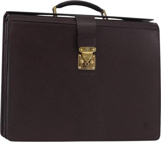 Louis Vuitton Pilot Briefcase Taiga Leather Brown Leather Briefcase Bag (Pre-Owned)
