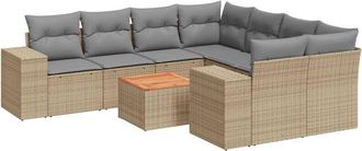 vidaXL Set De Sof&aacute;s De Jard&iacute;n 9 Pzas Con Cojines Rat&aacute;n Sint&eacute;tico Beige Vidaxl