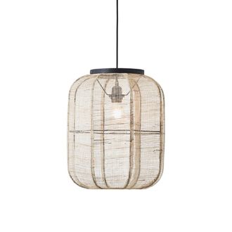 Endon Lighting Zaire Lampada Da Soffitto A Sospensione Singola, Lino Naturale, Nero Opaco