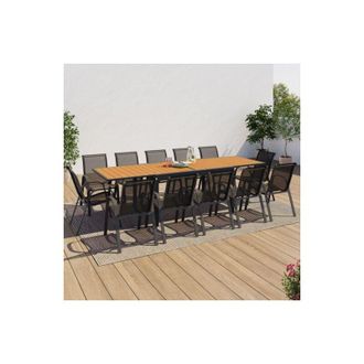IDMarket Conjunto De Muebles De Jard&iacute;n Poly Mesa Extensible 135-270 Cm Y 12 Sillas Madera Y Gris Oscuro