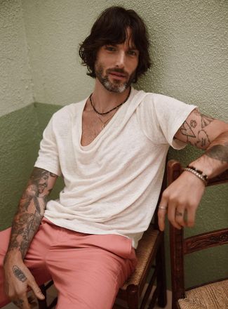 Le 31 Mens 100% linen jersey T-shirt Comfort fit