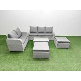 Fimous 7 Seater pe Rattan Wicker Garden Furniture Patio Conservatory Sofa Set with Rectangular Coffee Table 3 Seater Sofa Love Sofa 2 Big Footstool - Fimous
