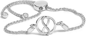 House of Brilliance 925 Sterling Silver Diamond Accent Ribbon and Circle Bolo Adjustable Bracelet