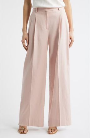 Nordstrom Pleated Linen Blend Wide Leg Pants in Pink Smoke at Nordstrom, Size 14