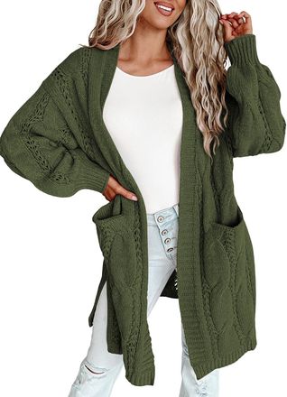 Dokotoo Womens Cardigans Long Sleeve Open Front Womens Oversized Cardigan Loose Casual V Neck Ladies Long Knit Outwear Coat Solid Jacket Sweaters Green 2XL
