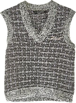 Karl Lagerfeld Boucle Vest - Dames - V-hals truien - Zwart - S - Wol - Truien & Vesten
