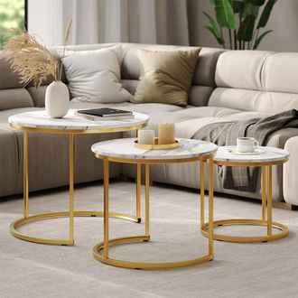 Vicco Conjunto De Mesas De Centro Montreal, Blanco/oro, 55 X 55 Cm 3 Partes, Vicco