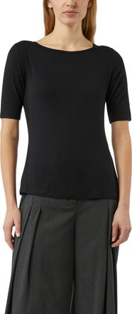 Comma T-Shirt COMMA, Damen, Gr. 34, schwarz, Single Jersey, Obermaterial: 92% Viskose, 8% Elasthan, unifarben, k&ouml;rpernah h&uuml;ftbedeckend, U-Boot-Ausschnitt, S