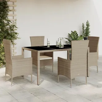 vidaXL Set Comedor De Jard&iacute;n 5 Pzas Con Cojines Rat&aacute;n Sint&eacute;tico Beige Vidaxl