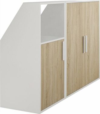 Vente-Unique Mueble para techo abuhardillado con 3 puertas y 1 estante - blanco y natural - ADEZIO