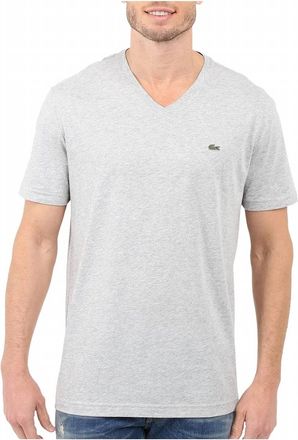 Lacoste Mens Standard Short Sleeve Pima V-Neck Tee In Silver Chine
