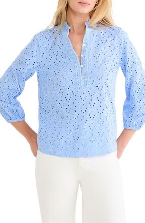 Nic+Zoe Ruffle Neck Eyelet Top in French Blue at Nordstrom, Size Xx-Large