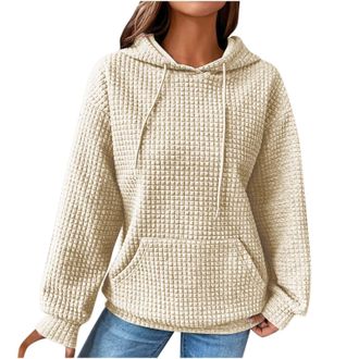 Generic Limited Time Deals Hoodies for Women UK Oversized Lightweight Waffle Hoodie Long Sleeve Casual Hooded Sweatershirt Autumn Winter Pullover Tops with Dr