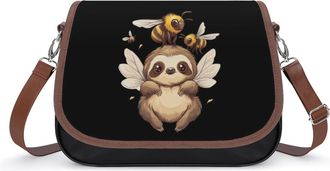 Generic Sloth And Bee Crossbody Bags for Women Fashion Leather Shoulder Handbags With Adjustable Strap