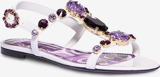 Dolce & Gabbana Flache Lackledersandalen mit Kristallen Bianca