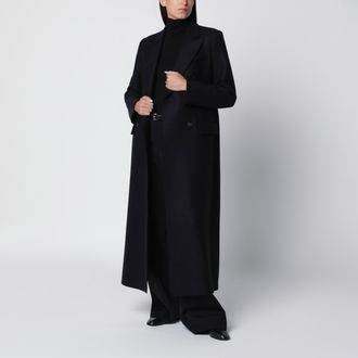 Harris Wharf London Cappotto doppiopetto lungo nero in lana