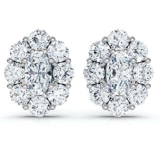 Pompeii3 1 1/2Ct Oval Diamond Halo Studs 14k Gold Womens Earrings Lab Grown