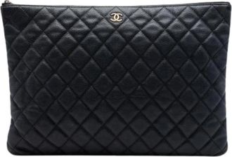 Chanel Pre-owned Gevulde Leren Pouch - Dames - Vintage Clutch - Zwart - ONE Size - Leer - Vintage