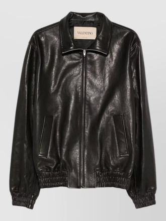 Valentino Garavani collared coat elastic cuffs hem pockets silk