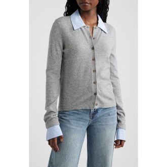 Rails Eryn Merino Wool & Cashmere Cardigan with Removable Cuffs & Collar in Heather Grey Poplin Mix at Nordstrom, Size X-Large