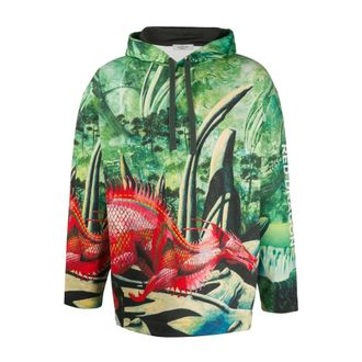 Valentino Hoodies, male, Green, S, Red Dragon Print Hoodie