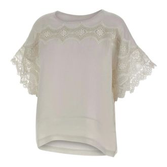 Maurizio Blouses, female, White, Size: L Lace-Embroidered Blouse