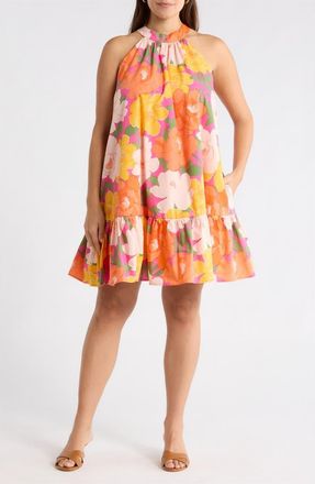 Sugarlips Milley Floral Della Halter Minidress in Pink-Orange at Nordstrom, Size 1 X