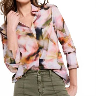 Nic+Zoe Womens Shona Smoky Petals Long Sleeve Shirt In Pink Multi