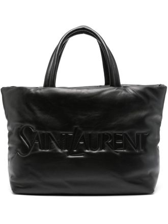 Saint Laurent Leren shopper met logo-reli&euml;f - Zwart
