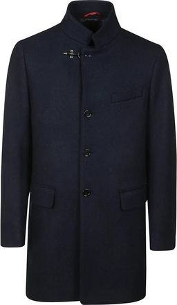 Fay Single-Breasted Jas - Heren - Mantel - Blauw - L - Wol - Jassen