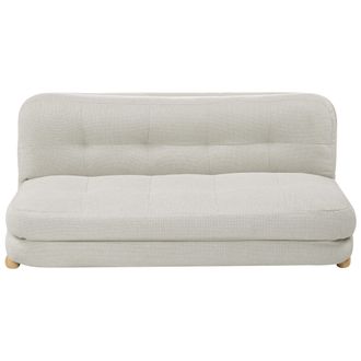 Beliani Sof&aacute; Cama De 2 Plazas Tapizado De Lino Sint&eacute;tico Patas De Madera Acolchado Sal&oacute;n Dormitorio Habitaci&oacute;n De Invitados Blanco Crema Esbjerg