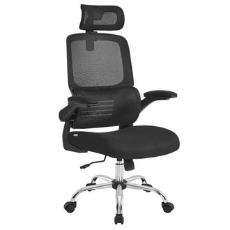 Songmics Silla de oficina de malla con reposabrazos plegables de color negro