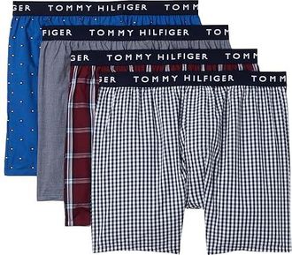 Tommy Hilfiger Woven Cotton Boxer 4-Pack Mens Underwear Bluestone : LG