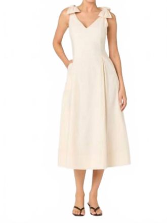 Astr Joleena Linen Bow-Strap Midi Dress In Cream