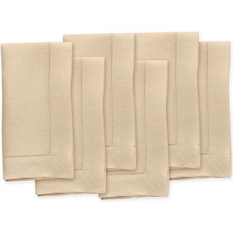 Solino Home Linen Dinner Napkins - Classic Hemstitch - Set of 6, 20 x 20 in Beige at Nordstrom, Size Large
