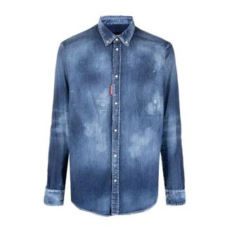 Dsquared2 Denim overhemd met distressed effect - Heren - Spijkeroverhemden - Blauw - XL - Denim - Overhemden
