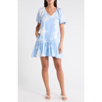 Sugarlips Afina Floral Seruma Drop Waist Shift Dress in Babyblue-Multi at Nordstrom, Size X-Large