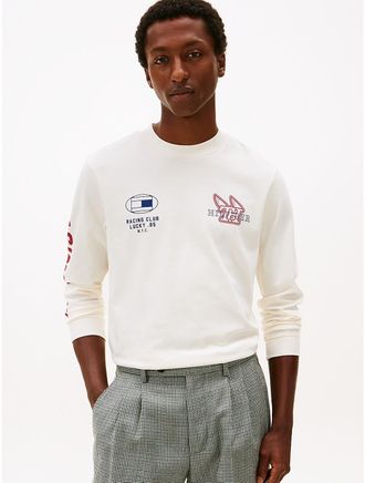Tommy Hilfiger Mens Long-Sleeve Hilfiger Racing Club T-Shirt - White - XL