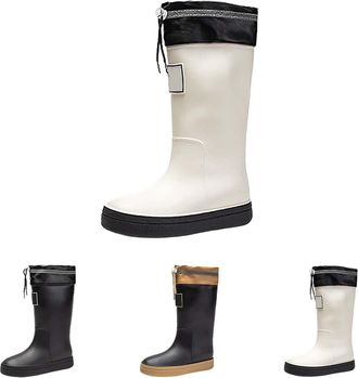 Generic Wellington Women Casual Rain Boots Size 5 Wellies Knee High Rainboots with Adjustable Closure, Ladies Waterproof Garden Muck Mid Calf Boots, Durable S
